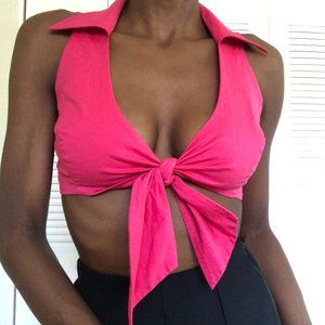 Bebe Fuschia Cropped Tie-Front Tank